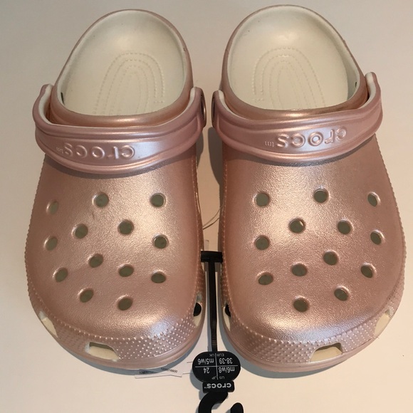metallic rose gold crocs